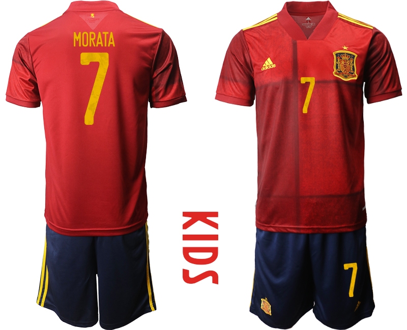 Youth 2021 European Cup Spain home red #7 Soccer Jersey->spain jersey->Soccer Country Jersey